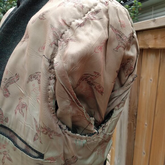 Vintage Equestrian Jacket Tweed Green Wool Double Vent 44.5" Chest - Picture 12 of 13